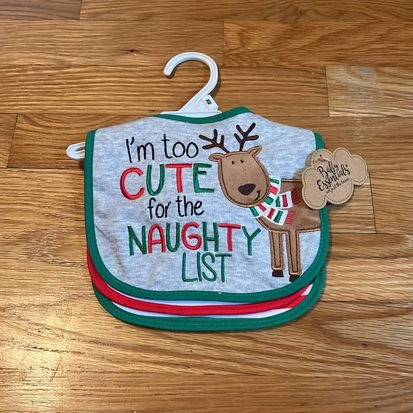 Baby Essentials Reindeer Bib Trio - Gray, Red, Green - Picture 2 of 5